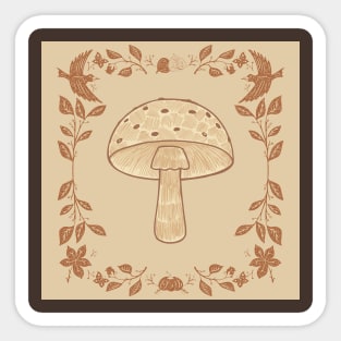 Cottagecore Mushroom and Floral Folk Art Frame Sticker